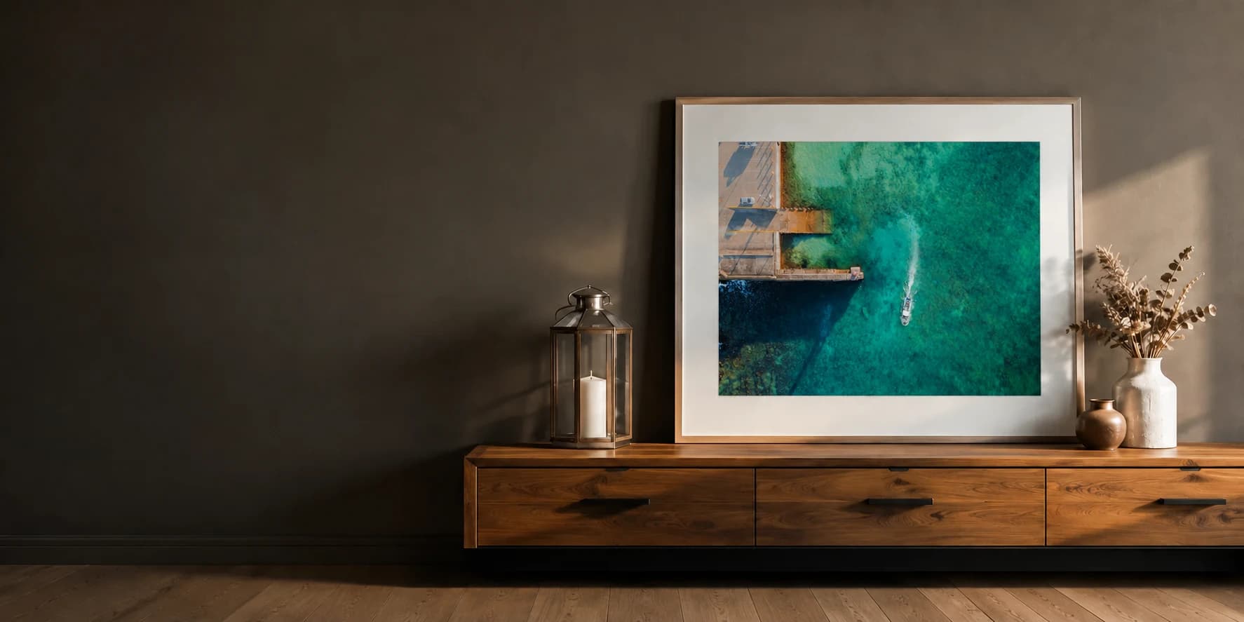 Framed fine art photograph displayed in an interior